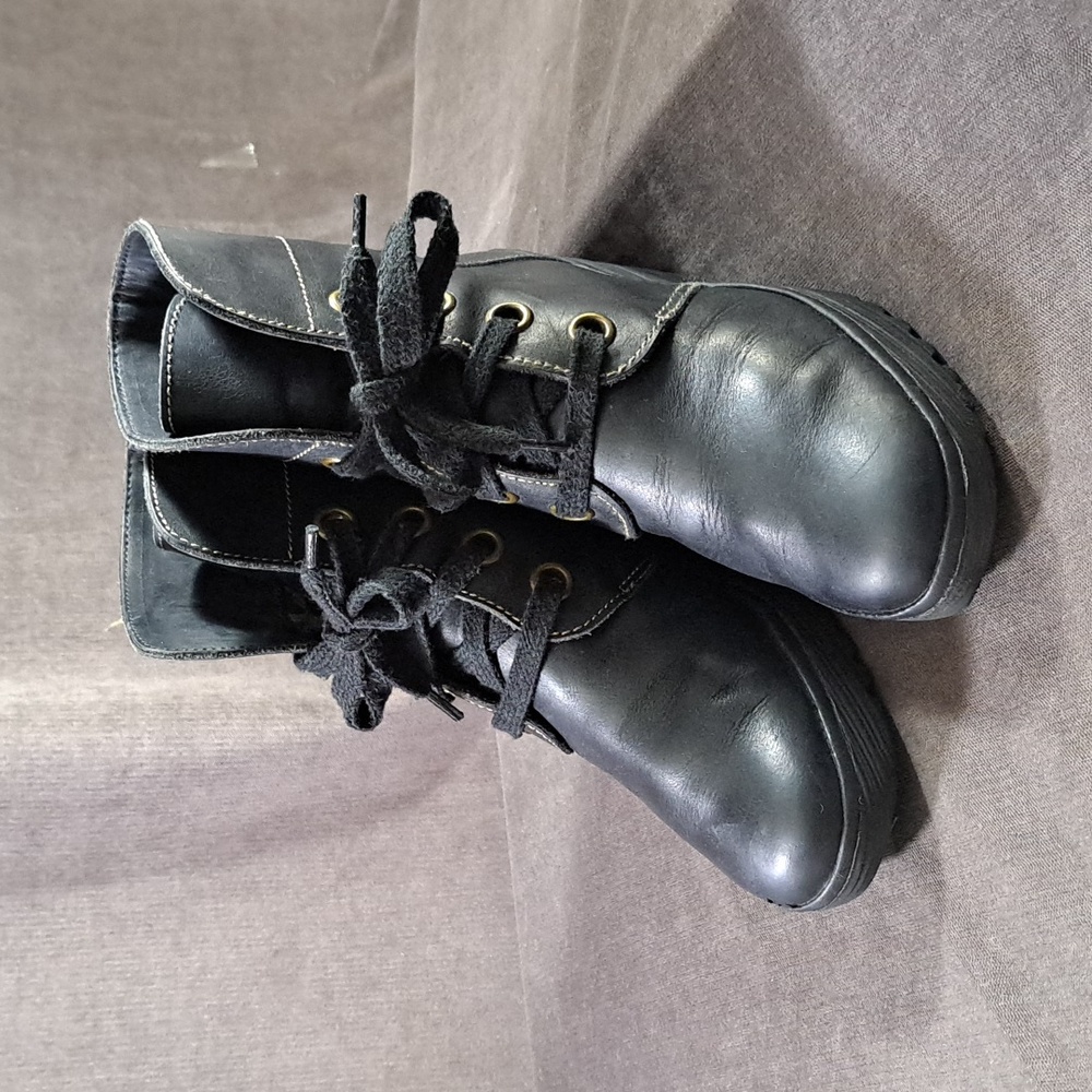 Fly London Yel Black Leather Lace Up Wedge Ankle Boots G EU 37 US 6.5-7